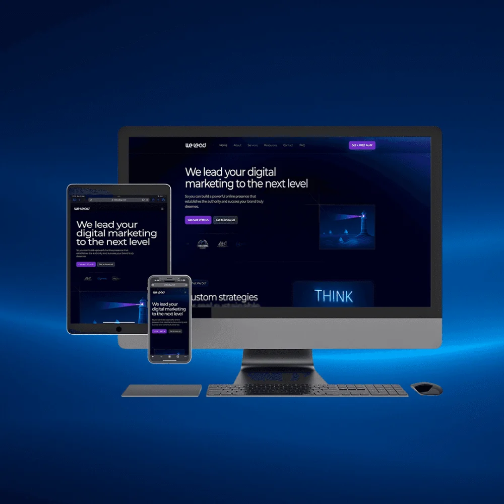 The We Lead website shown on desktop, tablet and phone